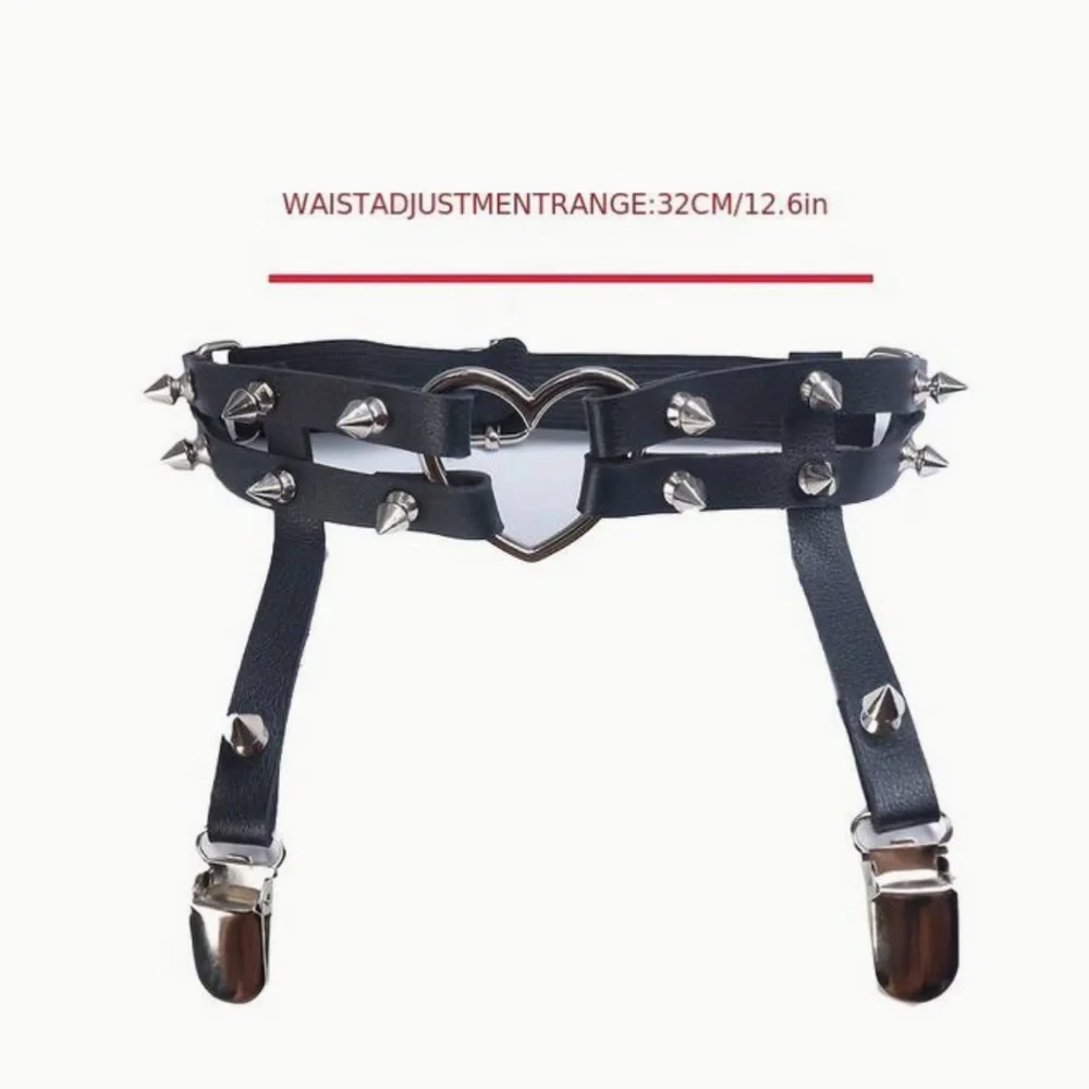 1 pc adjustable sexy PU Leather Rivets Heart Garters Strap  1974 - Picture 2 of 2